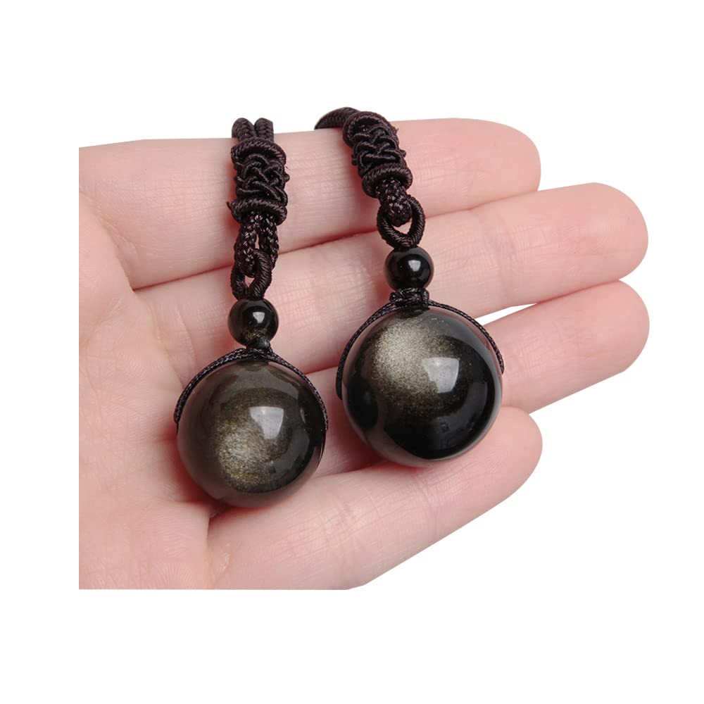 Acxico 2pcs Rainbow Eye Obsidian Golden Bead Pendant Necklace Jewelry