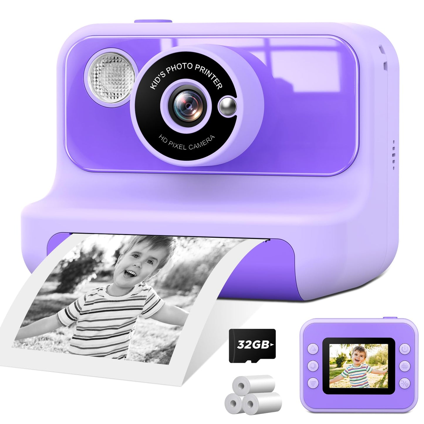 LETSHAHA Kids Camera Instant Print 2.4 Inch Screen Instant Cameras for Kids Christmas Birthday Gifts Toys Camera for Toddler Girls Boys Age 3-12-Purple