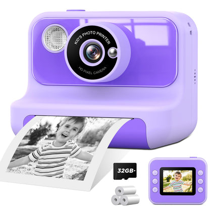 LETSHAHA Kids Camera Instant Print 2.4 Inch Screen Instant Cameras for Kids Christmas Birthday Gifts Toys Camera for Toddler Girls Boys Age 3-12-Purple