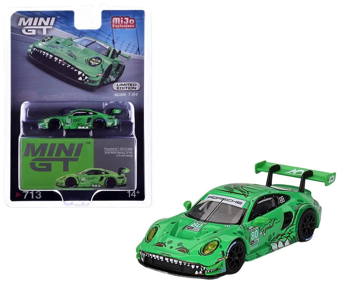 1:64 Scale Diecast Model Car Compatible with Porsche 911 GT3 R #80 GTD AO Racing 2023 IMSA Sebring 12 Hrs Limited Edition by Mini GT MGT00713