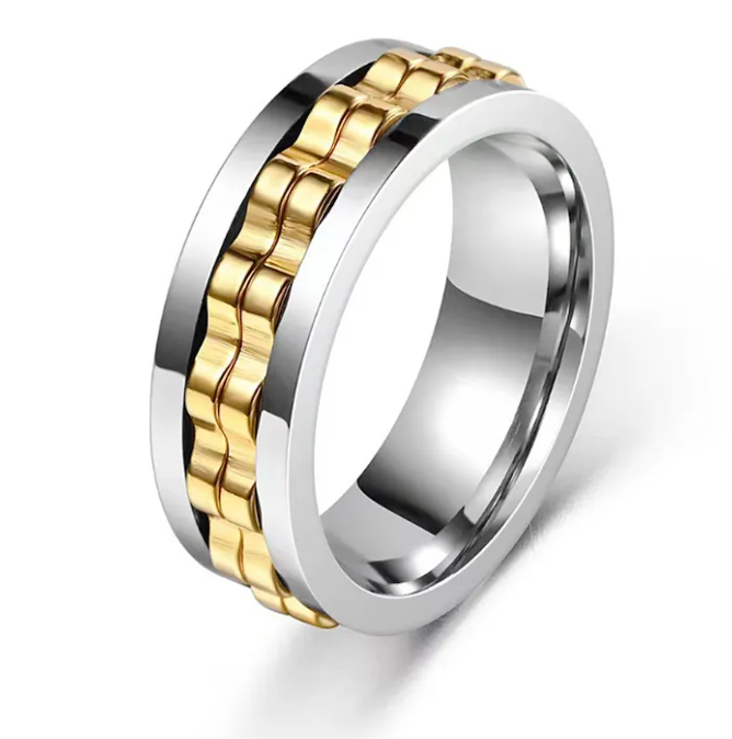 Titanium Spinner Square Texture Ring For Men stress relief