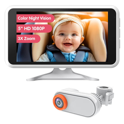 LUCKVIEW HD Baby Car Camera with IR Night Vision Unique Headrest Mount Car Camera for Baby 3X Zoom for Backseat Monitor White (Wired) Essential Baby Safety Item