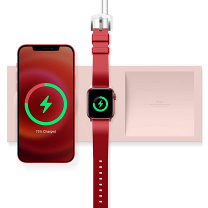 elago Charging Tray Duo Compatible with MagSafe Charger and Compatible with Apple Watch Charger Compatible with iPhone 16/15/14/13/12 AirPods Wireless Case [Sand Pink] [Charging Cable Not Included]