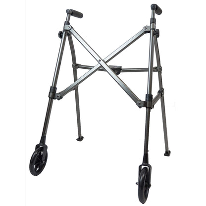 Stander Wonder Walker Lightweight Foldable Space Saver Rolling Walker for Adults Seniors and Elderly Compact Travel Walker with 6-inch Wheels  Ski Glides Mobility Support Black Walnut