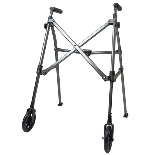 Stander Wonder Walker Lightweight Foldable Space Saver Rolling Walker for Adults Seniors and Elderly Compact Travel Walker with 6-inch Wheels  Ski Glides Mobility Support Black Walnut