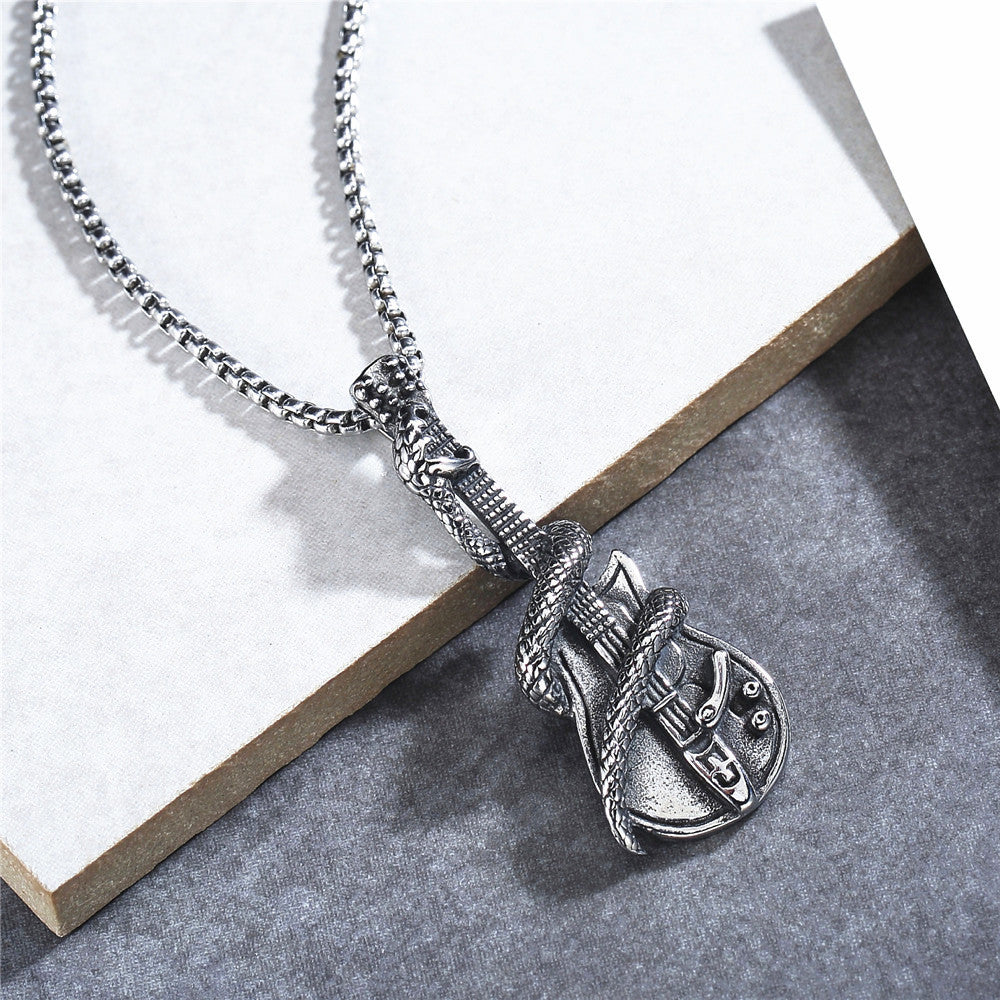 Vintage Snake Guitar Pendant Necklace for Men