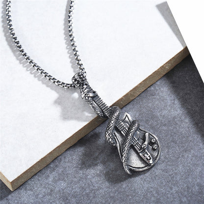 Vintage Snake Guitar Pendant Necklace for Men
