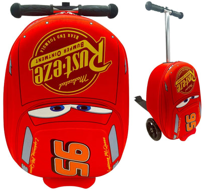 Fast Forward Kid’s Licensed 18" Ride-On Suitcase Scooter - Lightweight Carry-On Luggage Scooter with LED Light Up Wheels (Cars)