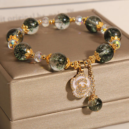 Green Ghost Crystal Bracelet with Rose Pendant for Women