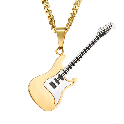 Men's Guitar Pendant Necklace - 53MM Stainless Steel