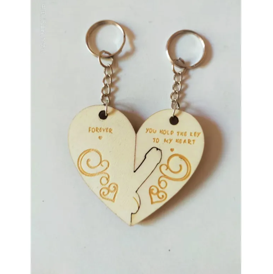 Engraved Wooden Love Couple Keychain valentine birthday gift