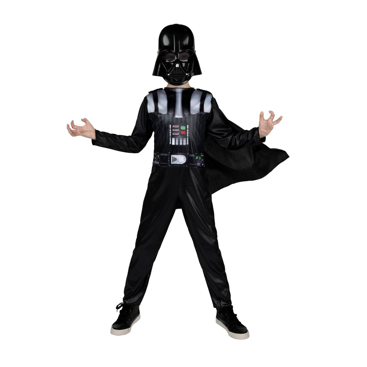 Star Wars Darth Vader Official Youth Halloween Costume - Printed Jumpsuit with Cape and Plastic Mask (L) Black