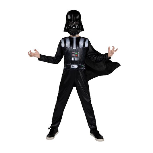 Star Wars Darth Vader Official Youth Halloween Costume - Printed Jumpsuit with Cape and Plastic Mask (L) Black