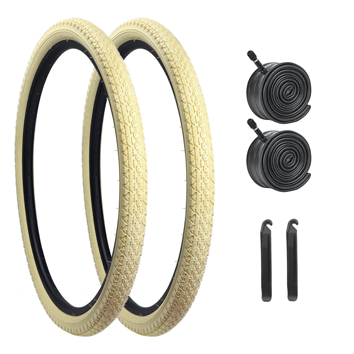 24x2.125 Bike Tire 24 Inch Bike Tire Folding Beach Cruiser Bike Tires Cream 24x2.125 Bike Tires Replacement with Tubes and Levers