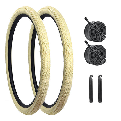 24x2.125 Bike Tire 24 Inch Bike Tire Folding Beach Cruiser Bike Tires Cream 24x2.125 Bike Tires Replacement with Tubes and Levers