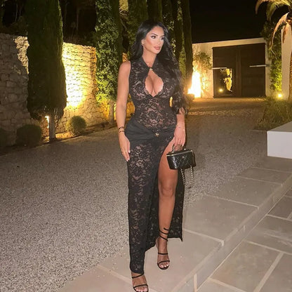 Sexy Lace Hollow Out Slit Dress valentine couple date night gift