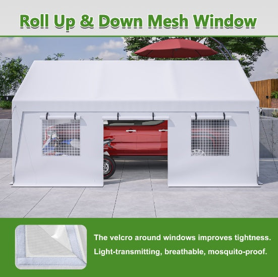 13x20 Heavy Duty Steel Carport Storage Canopy Garage Tent with Removable Side Walls