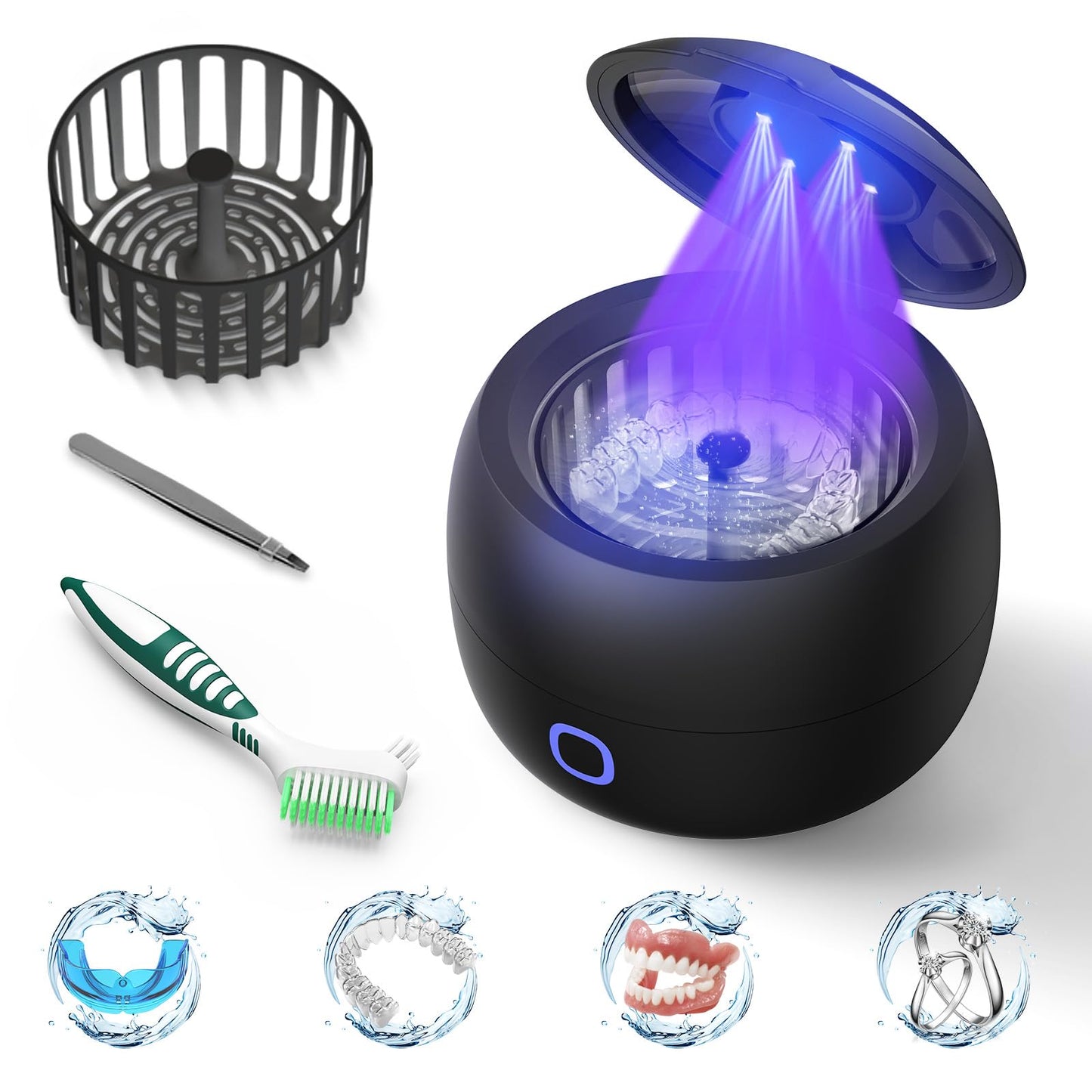 Upgraded Ultrasonic Retainer Cleaner 45kHz Retainer Cleaner Machine for Denture Cleaner Retainer Cleaner Mouth Guard Cleaner Night Guard Cleaner Denture Cleaner with 200ML Dental Cleaning Pod