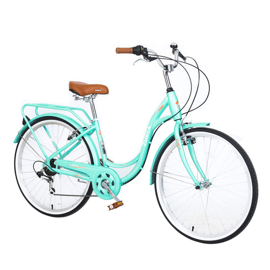 ZUKKA 26 Inch Lady’s Cruiser Bike 7 Speed Shifter Driven Adult City Hybird Bike Low-Step Steel Frame Commuter Bike for Women Men Multiple Colors