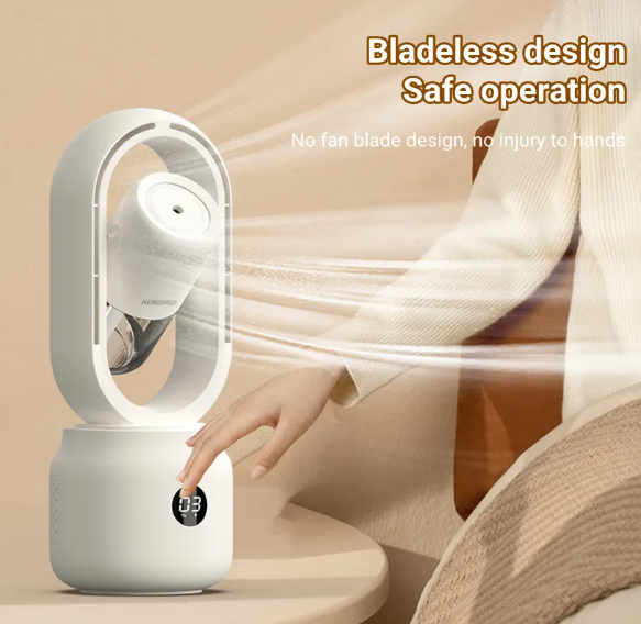 Bladeless USB Spray Mist Electric Fan & Air Humidifier (USB Rechargeable, Tabletop)