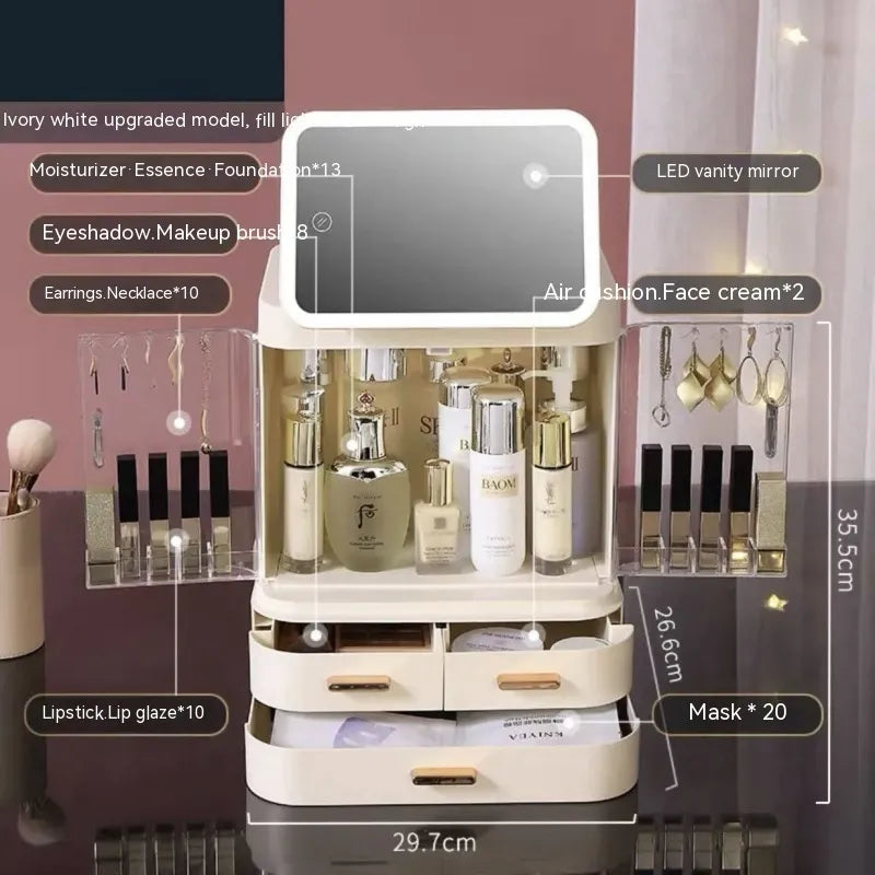 Desktop Cosmetic Storage Box built-in LED mirror