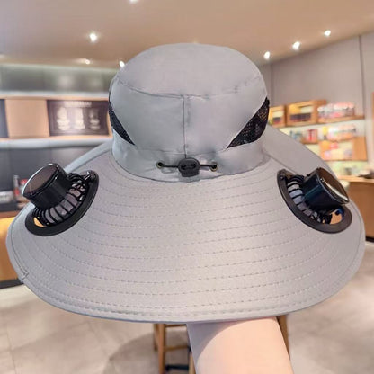 Solar Powered Fan Hat USB charging wide-brim UV protection