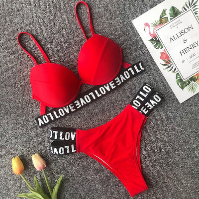 Women's Sexy Letter Print Bikini Swimsuit valentine couple date night gift