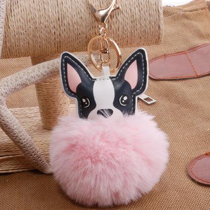 PU Dog Pom Pom Keychain for Bags and Car Decor