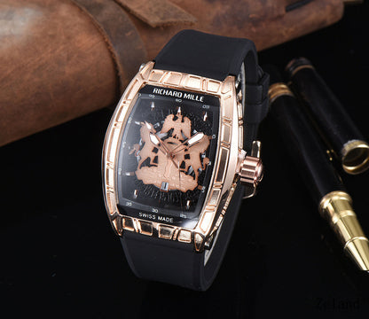 Quartz Men's Watch with Silicone Strap Ghost Head Design