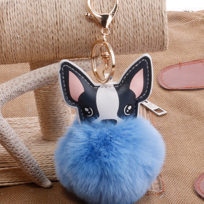 PU Dog Pom Pom Keychain for Bags and Car Decor