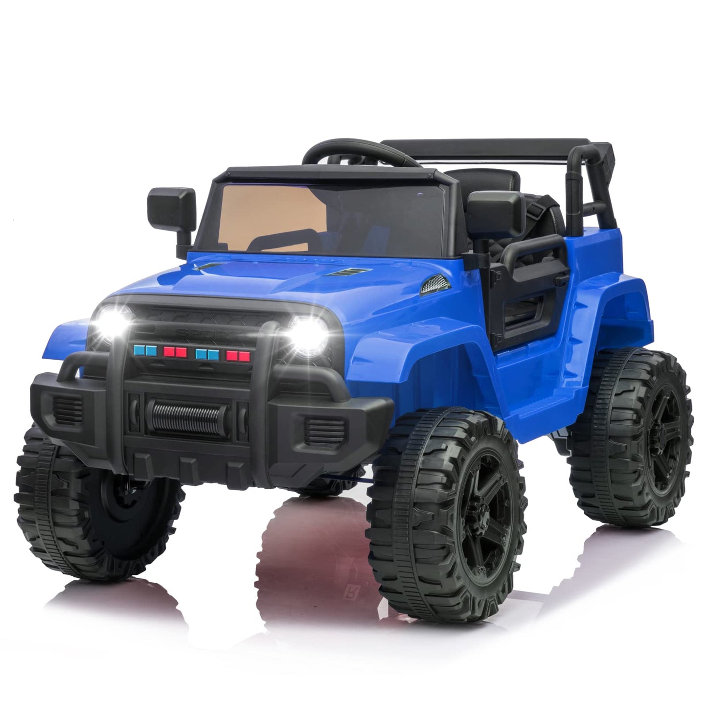 JOYMOR Ride on Truck with Remote Control 4 Wheels 12V Battery Powered Kids Car with LED Headlight/Horn Button/ MP3 Player/USB Port/Forward Backward/Kids Girl Boy (Blue)