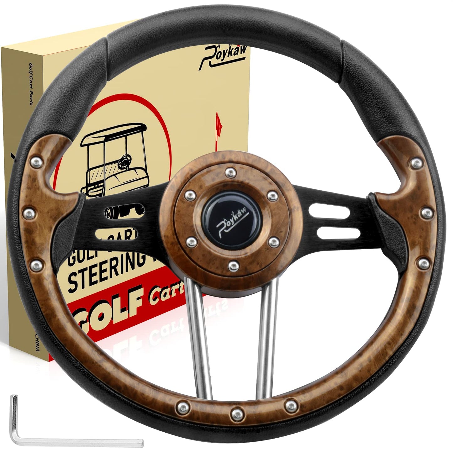 Roykaw Golf Cart Universal Steering Wheel Compatible with EZGO RXV TXT Club Car DS Precedent Tempo Yamaha G29 Drive Drive 2Universal Design for Most Golf Cart