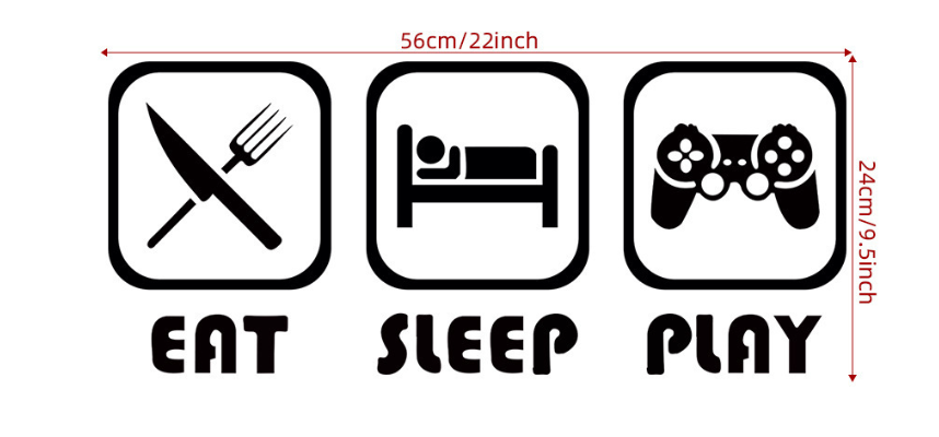 EAT SLEEP PLAY Game Room Wall Decal Decoration 450mm x 50mm