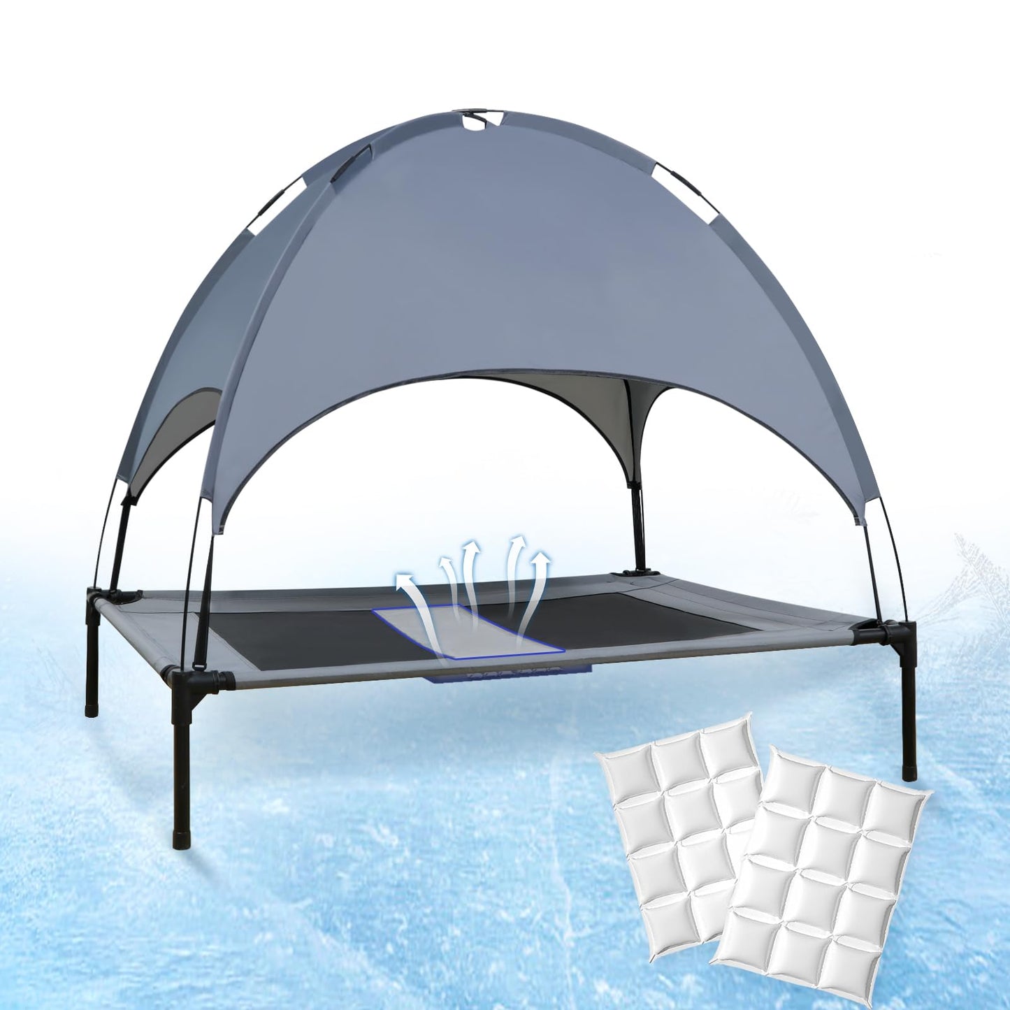 Cooling Dog Bed with Ice Pack 48 Extra Large Outdoor Dog Bed with Canopy Outdoor Dog Cat Bed with Shade Portable Cooling Raised Dog Bed Washable Dog Hammock Bed Camping Garden