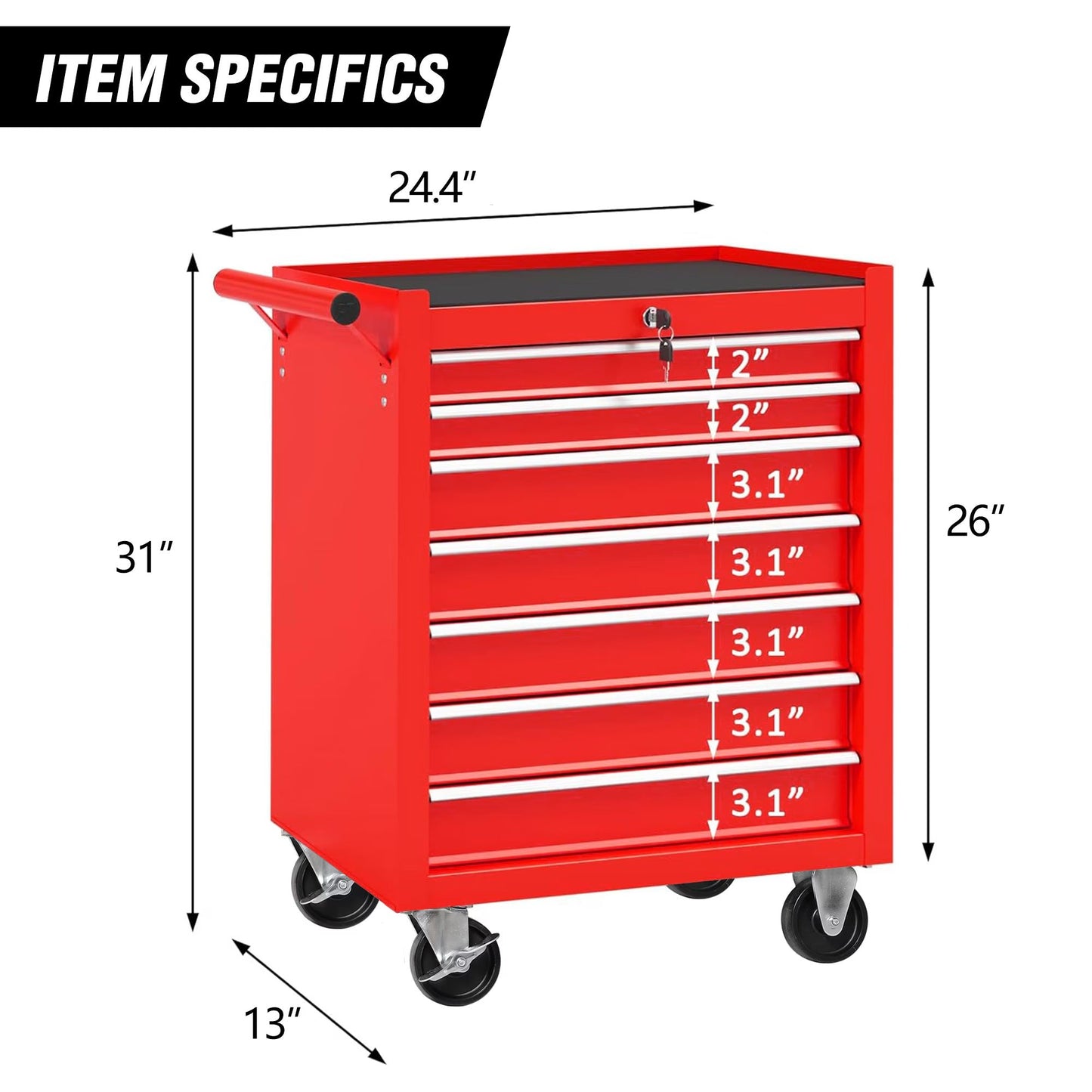 Steel Rolling Tool Cart With 7 Drawer Tool Box With Wheels Multifunctional Tool Cart Mechanic Tool Storage Cabinet For Garage, Warehouse, Workshop, Repair Shop