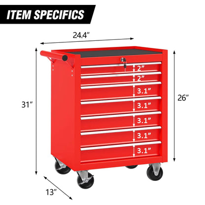 Steel Rolling Tool Cart With 7 Drawer Tool Box With Wheels Multifunctional Tool Cart Mechanic Tool Storage Cabinet For Garage, Warehouse, Workshop, Repair Shop