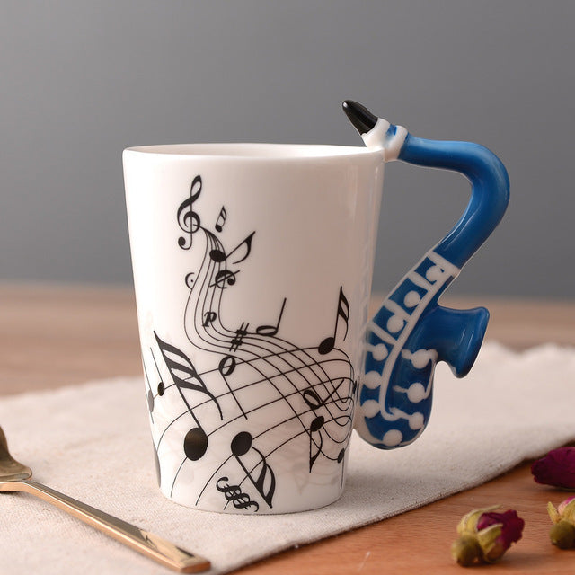 Ceramic Guitar Mug with Musical Note Design