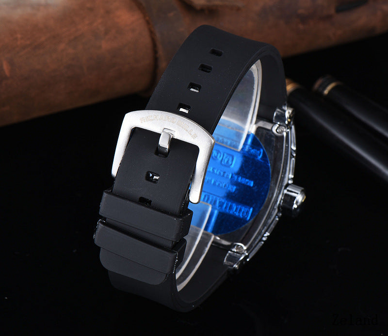 Quartz Men's Watch with Silicone Strap Ghost Head Design