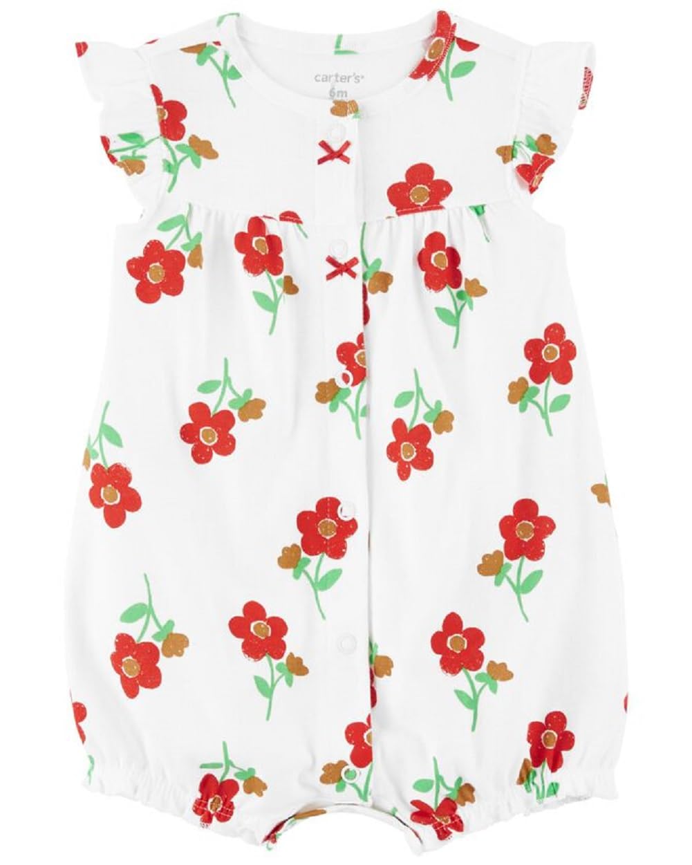 Carters Baby Girls Snap-Up Cotton Romper (White With Red Flowers 6 Months)