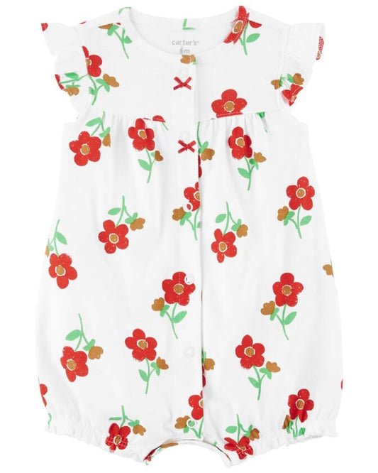 Carters Baby Girls Snap-Up Cotton Romper (White With Red Flowers 6 Months)