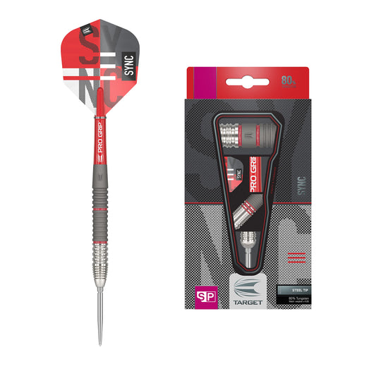 Target Darts Sync 03 23G 80% Tungsten Swiss Point Steel Tip Darts Set Red Silver and Black (SYNCSTEEL)