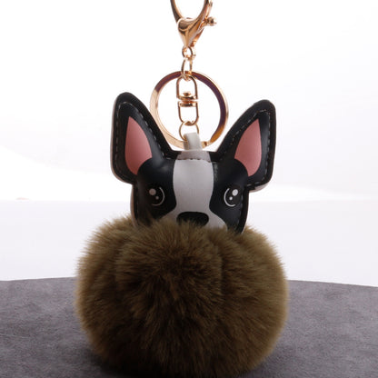 PU Dog Pom Pom Keychain for Bags and Car Decor