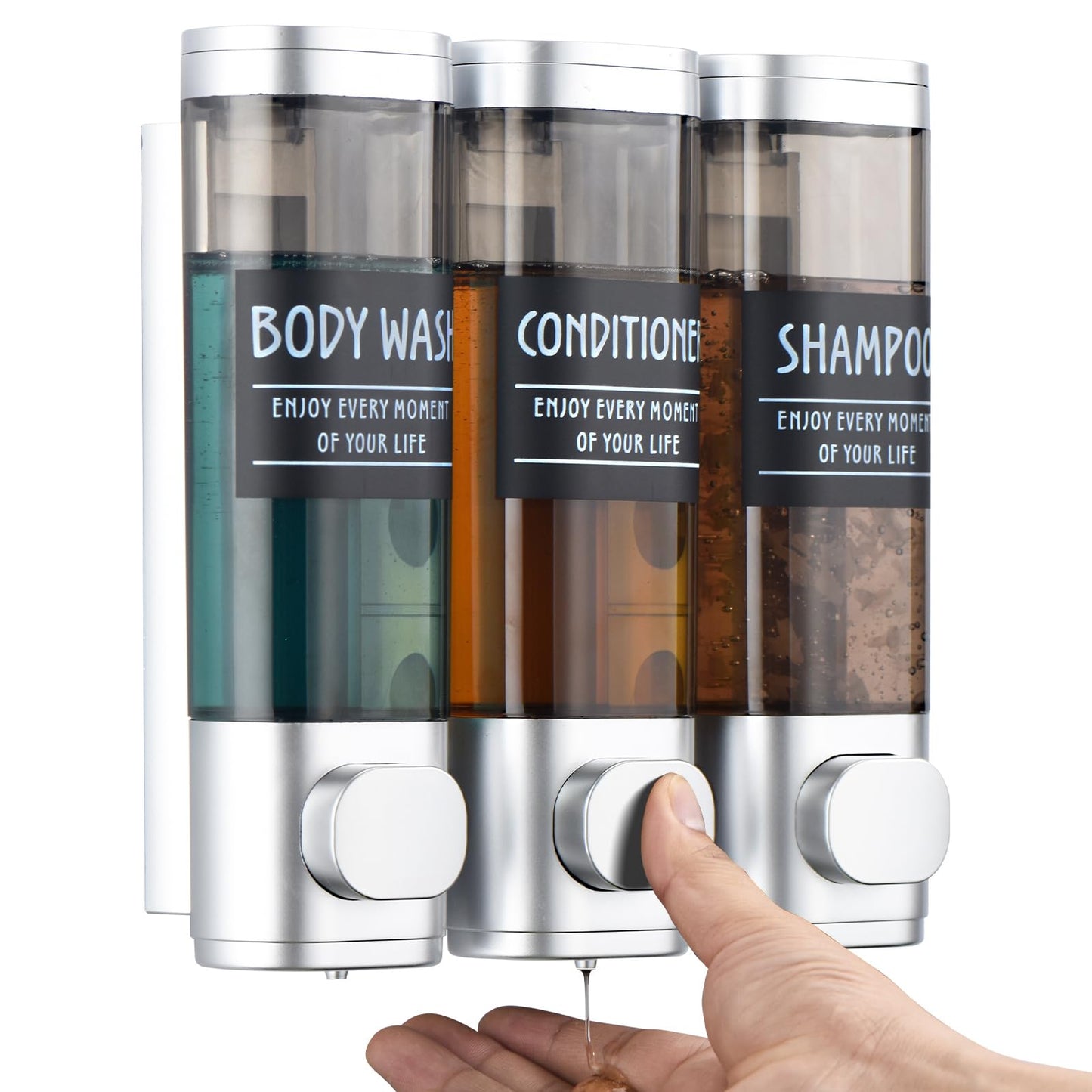 Shampoo and Conditioner Dispenser GlintGath Shower Dispenser 3 Chamber No Drill Shampoo Dispenser for Shower Wall Mounted Shower Soap Dispenser for Bathroom Hotel3 * 300MLSilver