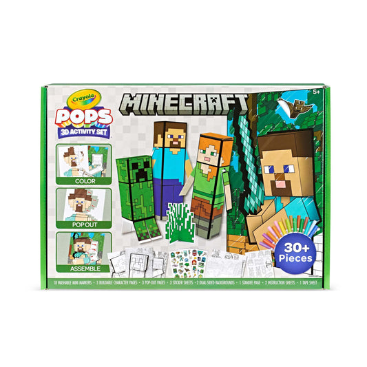 Crayola Minecraft 3D Minecraft coloring activity set featuring buildable characters and coloring tools for kids.