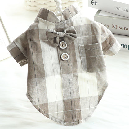 Summer Thin Dog Shirt Dress with Bow Tie for Pets
