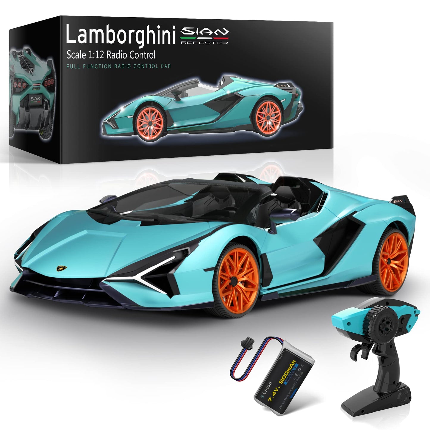 MIEBELY Lamborghini Sian Remote Control Car 1:12 Scale Lambo Toy Car 7.4V 900mAh Officially Licensed 12Km/h Fast Rc Cars with Led Light 2.4Ghz Model Car for Adults Boys Girls Birthday Ideas Gift - Blue