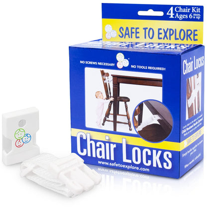 Safe to Explore Child Safety Chair Lock Set with 3M Double-Sided Tape for Child Proofing Kitchen Dining Room and More | Set of 4 Adjustable Chair Locks Prevent Climbing Tipping and Injury