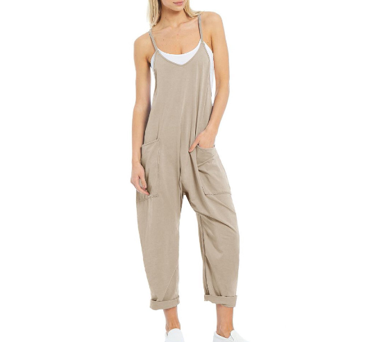 One-piece Women Woman Pocket Spaghetti Straps Knitted One-Piece Trousers