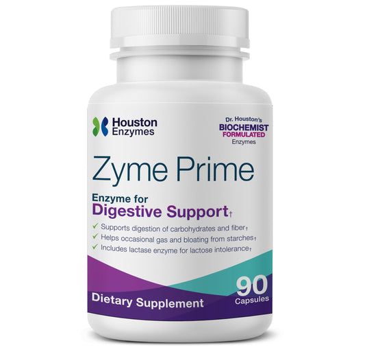 Houston Enzymes – Zyme Prime – 90 Capsules – Professionally Formulated to Support Digestion of Carbohydrates & Fats – Enhanced with Lactase for Lactose Intolerance – Helps Relieve Gas & Bloating