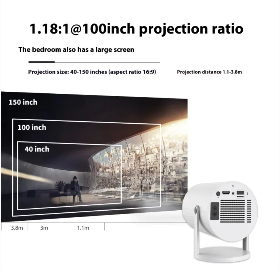 Compact Home Projector with 180° Angle & Auto-Focus HDMI 4K compatibility built in speakers Dual-Band WiFi Bluetooth 5.0